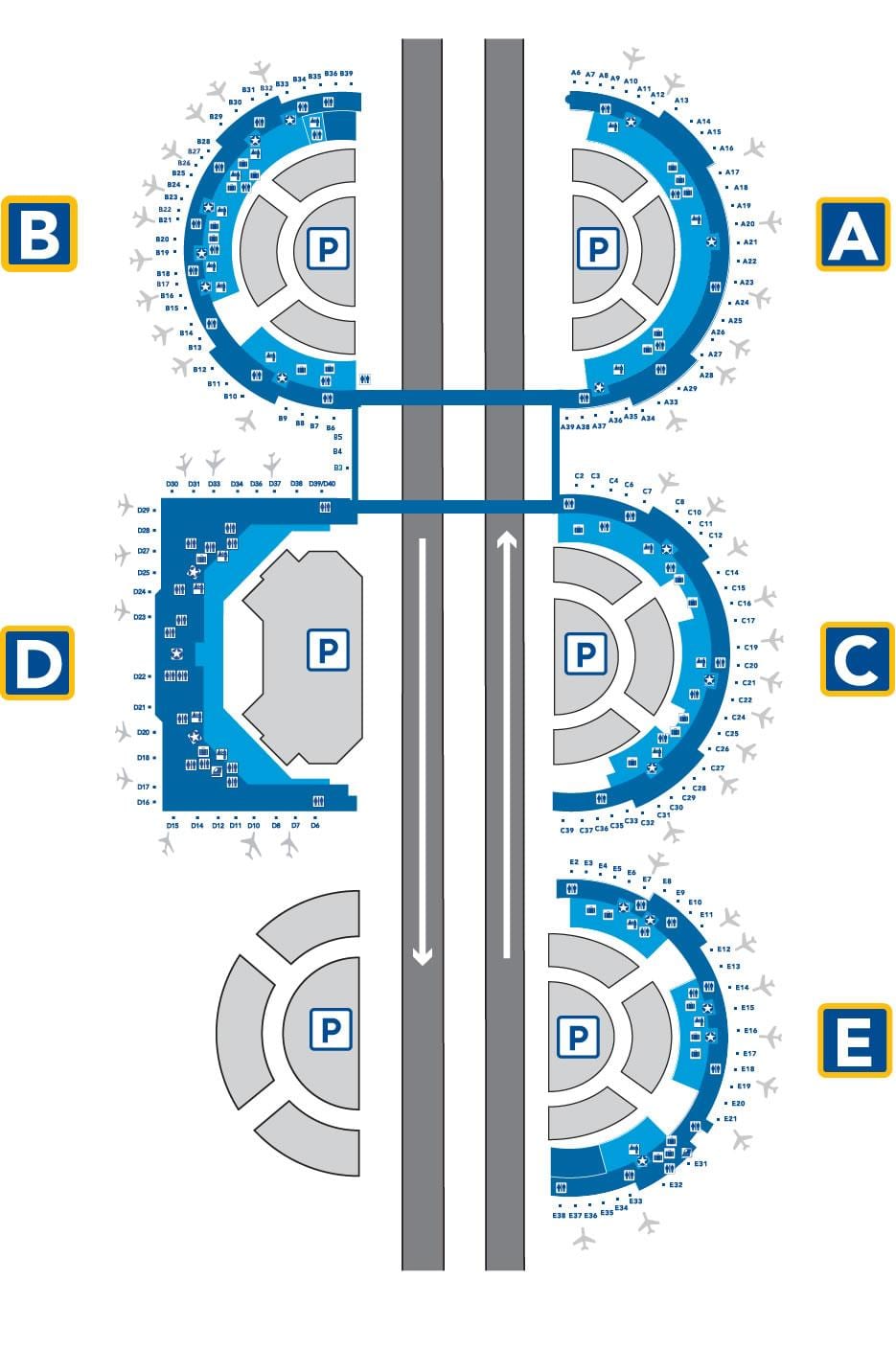 DFW ಏರ್ಪೋರ್ಟ್ ಟರ್ಮಿನಲ್ ಒಂದು ನಕ್ಷೆ