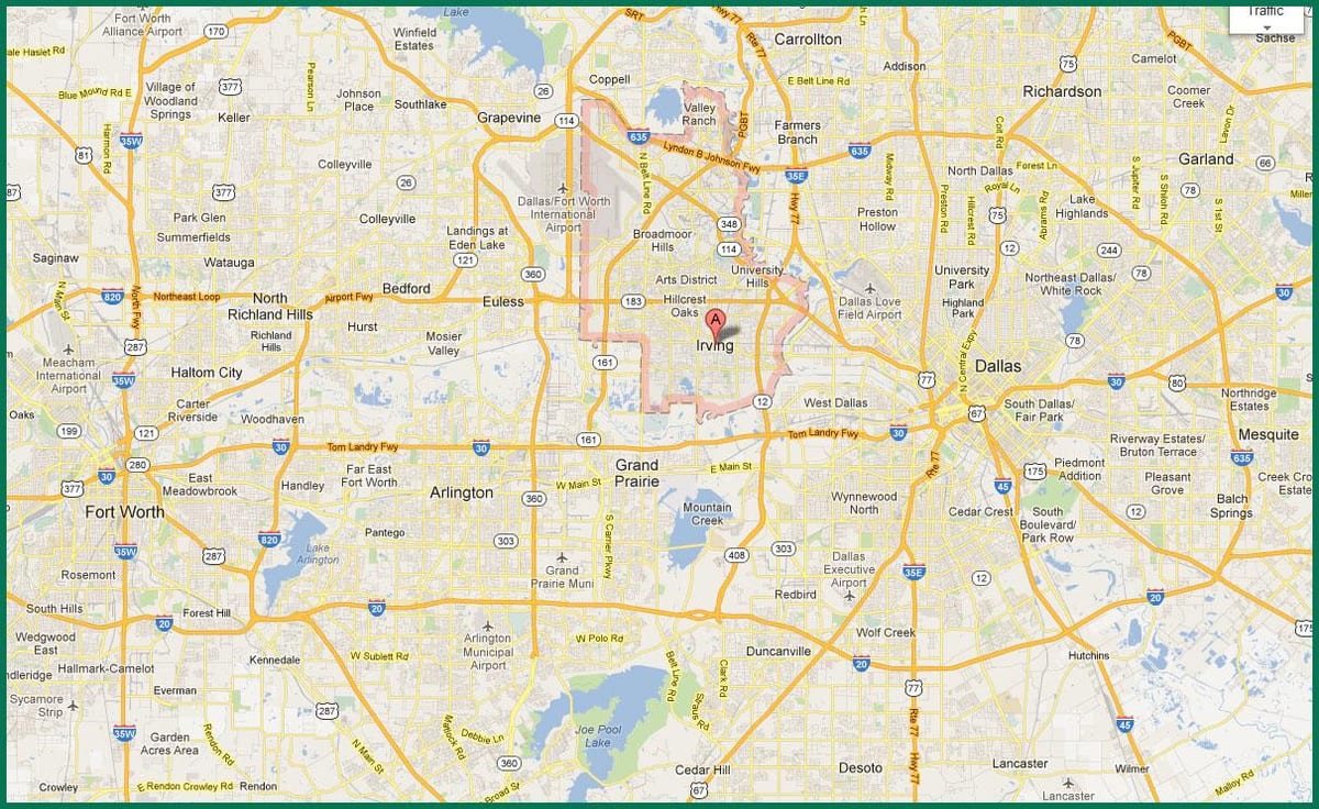 ನಕ್ಷೆ DFW ಪ್ರದೇಶದಲ್ಲಿ
